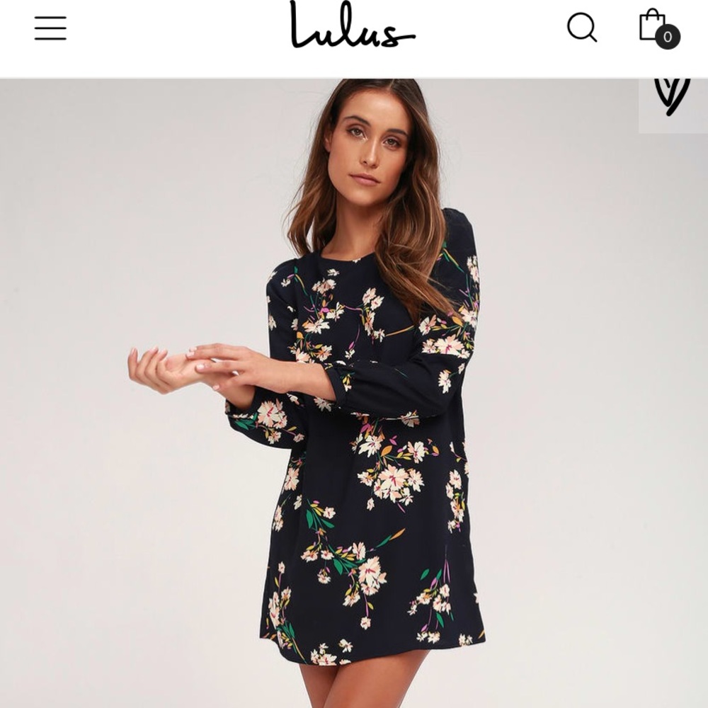 Navy Floral Print Shift Dress